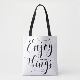 Enjoy The Little Things Modern Calligraphy Pattern Tote Bag