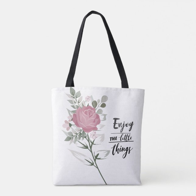 Enjoy The Little Things Quote Gratitude Appreciate Tote Bag (Back)