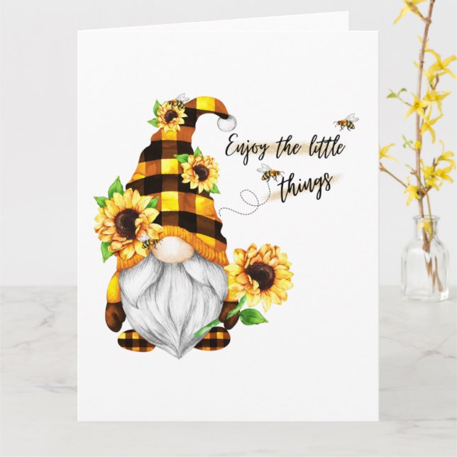 Enjoy the Little Things Sunflower Gnome Card (Yellow Flower)