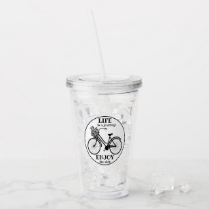 Enjoy The Ride Bicycle With Flowers Motivational Acrylic Tumbler