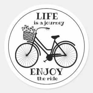 Enjoy The Ride Bicycle With Flowers Motivational Classic Round Sticker