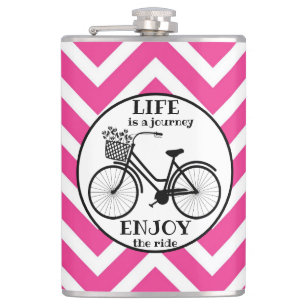 Enjoy The Ride   Bicycle With Flowers Motivational Hip Flask