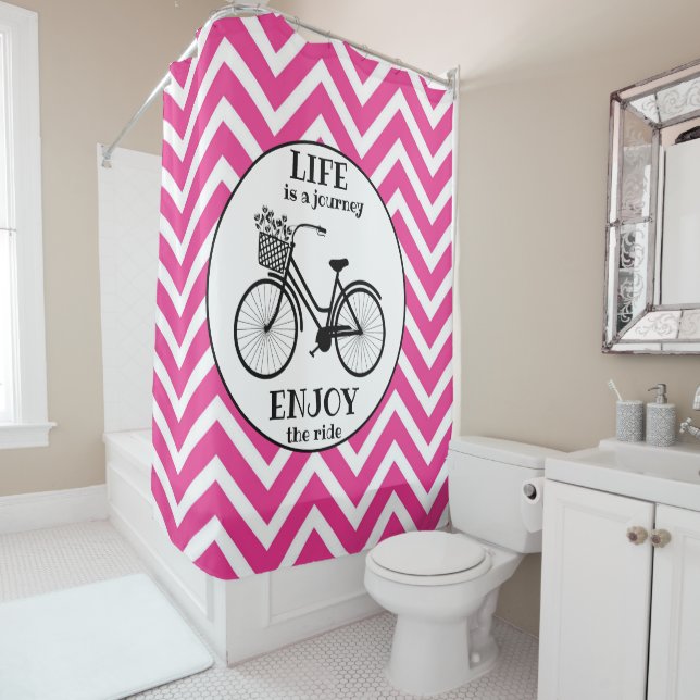 Enjoy The Ride | Bicycle With Flowers Motivational Shower Curtain (In Situ)