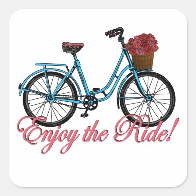 Enjoy The Ride Cute Bicycle Square Sticker (Front)
