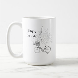 Enjoy the Ride: Minimalist Bicycle & Flower Art Coffee Mug