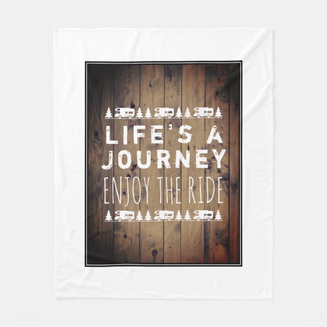 Enjoy the Ride Retired Quote RV Camper Rustic Wood Fleece Blanket (Front)