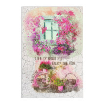 Enjoy The Ride | Watercolor Bicycle With Flowers