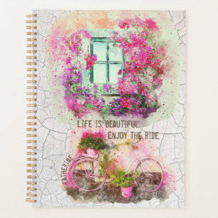Enjoy The Ride   Watercolor Bicycle With Flowers Planner