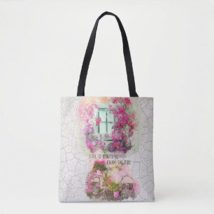 Enjoy The Ride   Watercolor Bicycle With Flowers Tote Bag