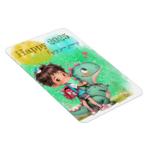 Enjoy Your Journey Boy & Dinosaur Cartoon Magnet