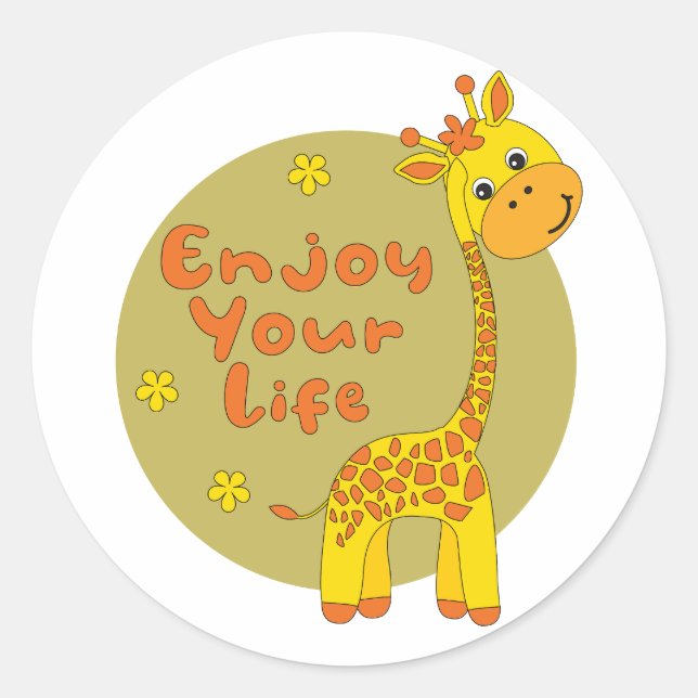 Enjoy your life Kawaii cute yellow baby giraffe Classic Round Sticker (Front)