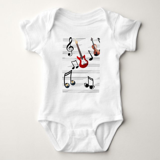 Enjoy your life with music notes baby bodysuit (Front)