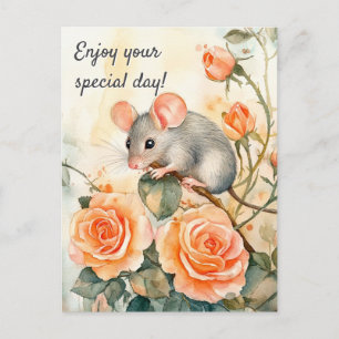 Enjoy your special day mouse and roses postcard