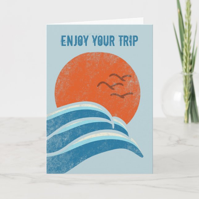 Enjoy Your Trip Retro Waves and Sun Greeting Card (Front)