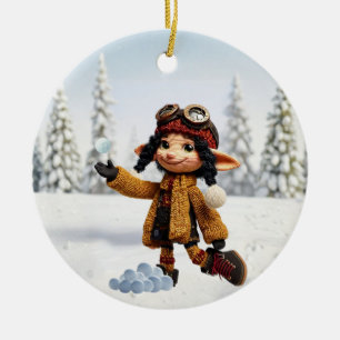 Enjoying A Snow Day Ceramic Tree Decoration