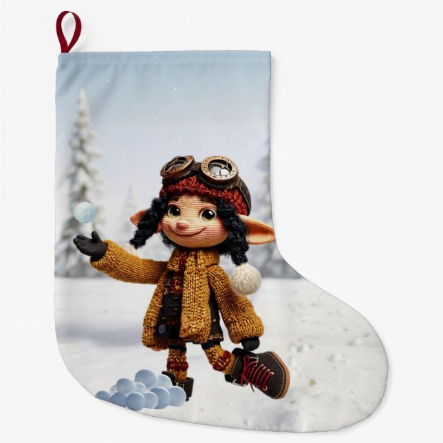 Enjoying A Snow Day Large Christmas Stocking (Front)