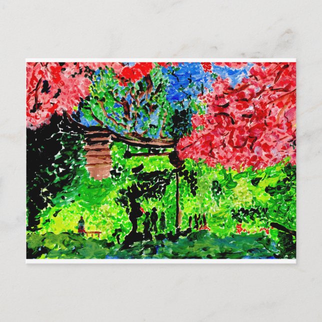 Enjoying cherry blossoms postcard (Front)