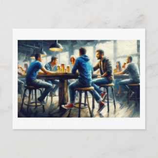 Enjoying Drinks At A Bar,  Postcard