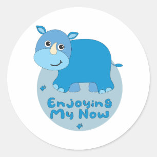 Enjoying my now Kawaii cute blue rhino Classic Round Sticker