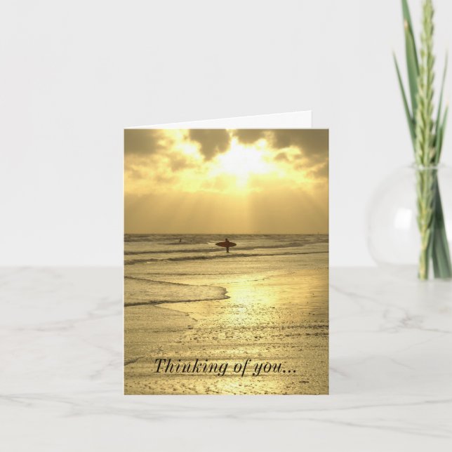 Enjoying The Beach at Sunset Thinking Of You Card (Front)
