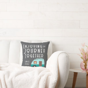 Enjoying the Journey Together Retro Camper Grey Cushion
