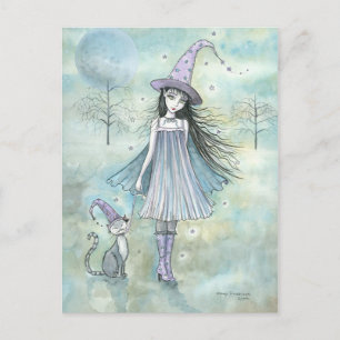 Enjoying the Night  Witch Cat Postcard