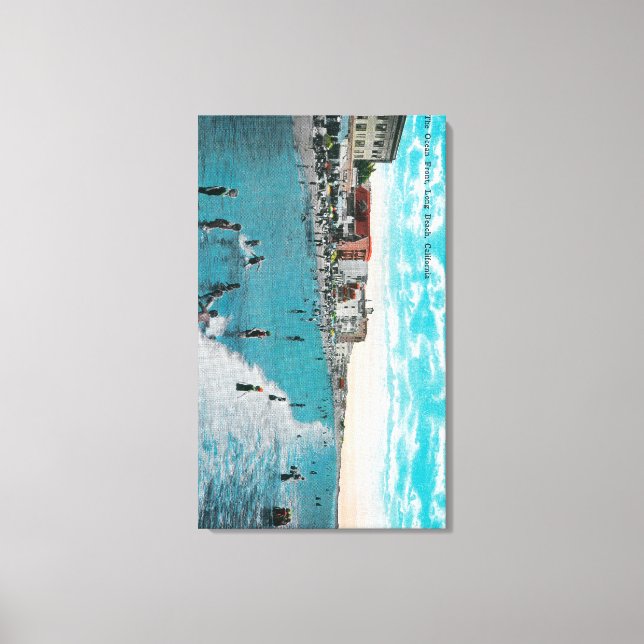 Enjoying Waves at Ocean BeachLong Beach, CA Canvas Print (Front)