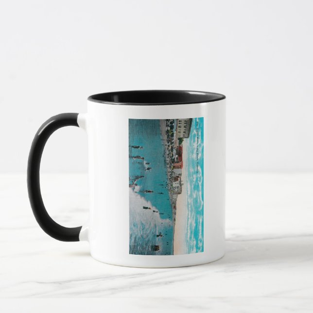 Enjoying Waves at Ocean BeachLong Beach, CA Mug (Left)