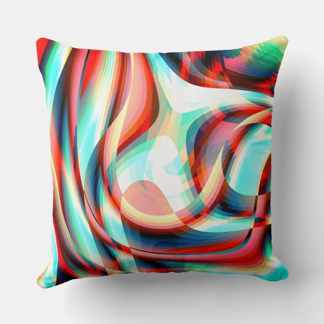 Enlarging curved red strokes, superimposed stripes cushion (Back)