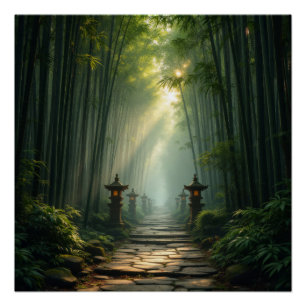 Enlightened Path: The Bamboo Forest Sanctuary Poster