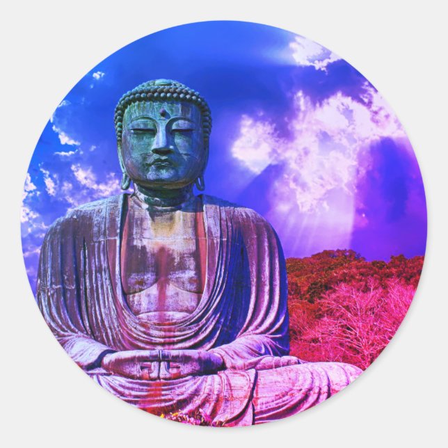 Enlightenment Meditating Buddha Statue colour Classic Round Sticker (Front)