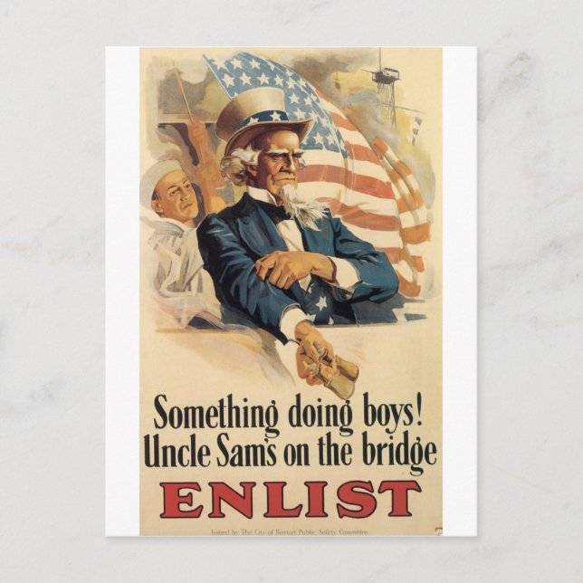"Enlist" Old U.S. Military Poster circa 1917 Postcard (Front)