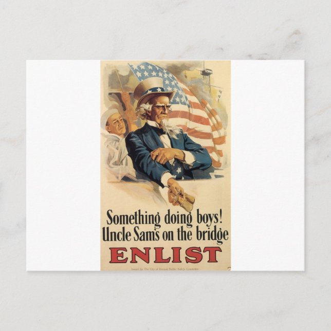"Enlist" Old U.S. Military Poster circa 1917 Postcard (Front)