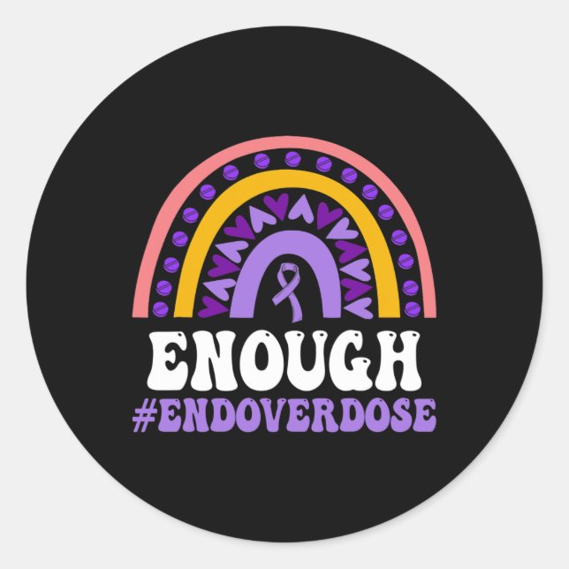 Enough Overdose Pruple Ribbon Opioid Overdose Awar Classic Round Sticker (Front)