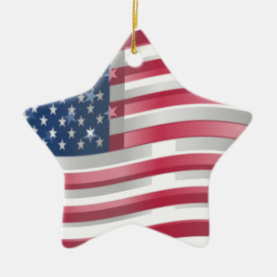 Enriched USA Flag: Wavy Layered Design Artistic Pa Ceramic Tree Decoration