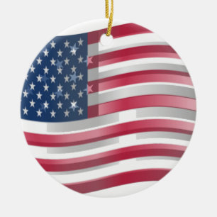 Enriched USA Flag: Wavy Layered Design Artistic Pa Ceramic Tree Decoration