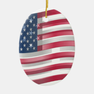 Enriched USA Flag: Wavy Layered Design Artistic Pa Ceramic Tree Decoration