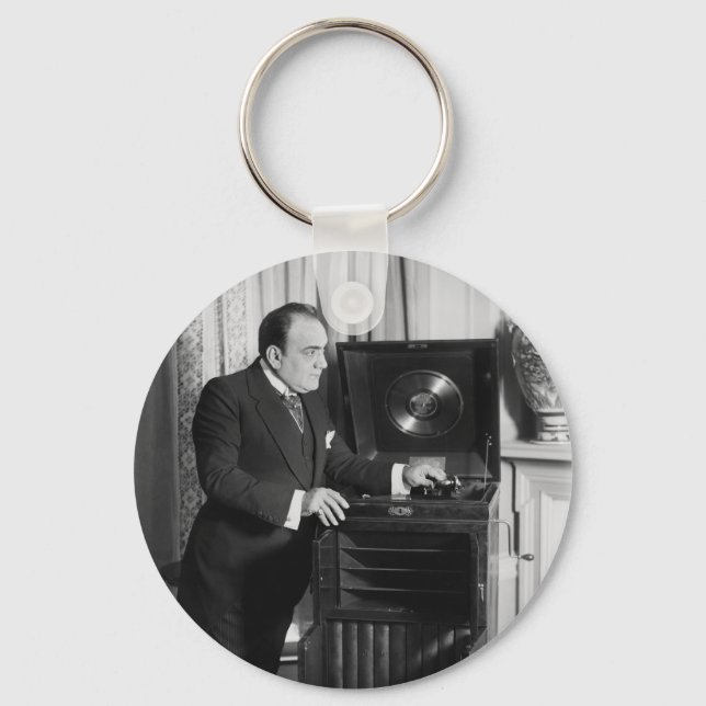 Enrico Caruso with a Victrola Brand Phonograph Key Ring (Front)
