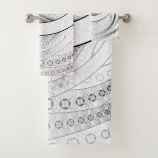 Enso, a Perfect Black and White Zen Fractal Circle Bath Towel Set