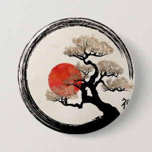 Enso Circle and Bonsai Tree on Canvas 7.5 Cm Round Badge