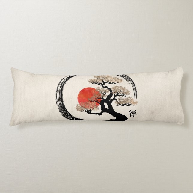Enso Circle and Bonsai Tree on Canvas Body Cushion (Front)