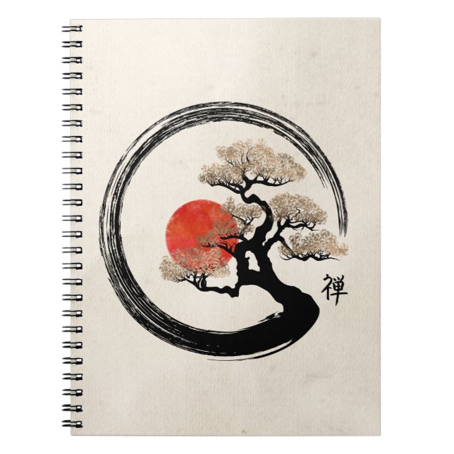 Enso Circle and Bonsai Tree on Canvas Notebook (Front)