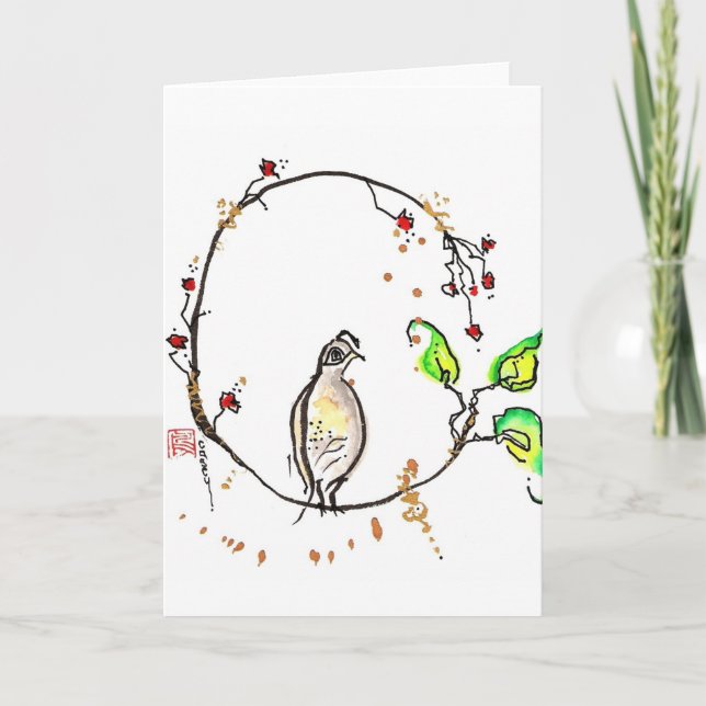 Enso Quail Greeting Card (Front)