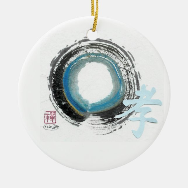 Enso with Kanji character for Piety Ceramic Tree Decoration (Front)