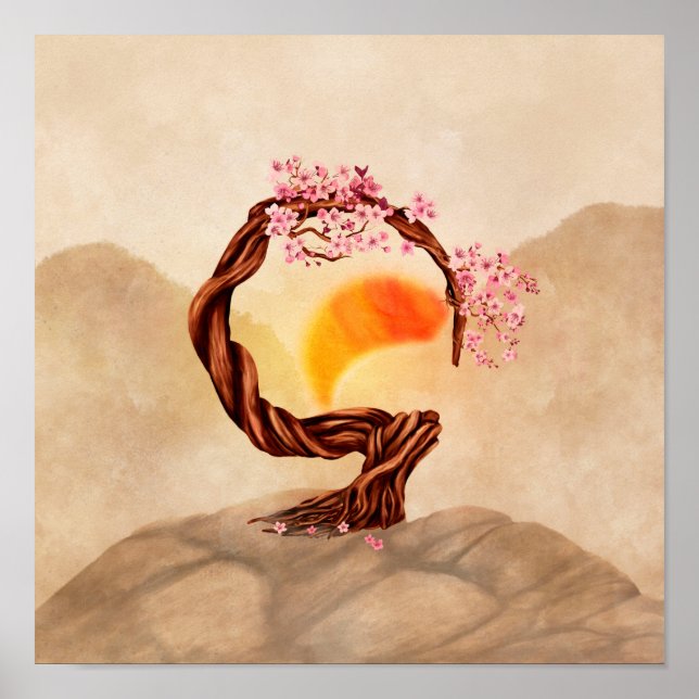 Enso Zen Blossoming Sakura Bonsai Poster (Front)