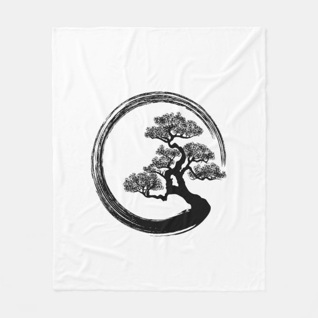 Enso Zen Circle and Bonsai Tree Fleece Blanket (Front)