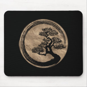Enso Zen Circle and Bonsai Tree Gold Mouse Pad