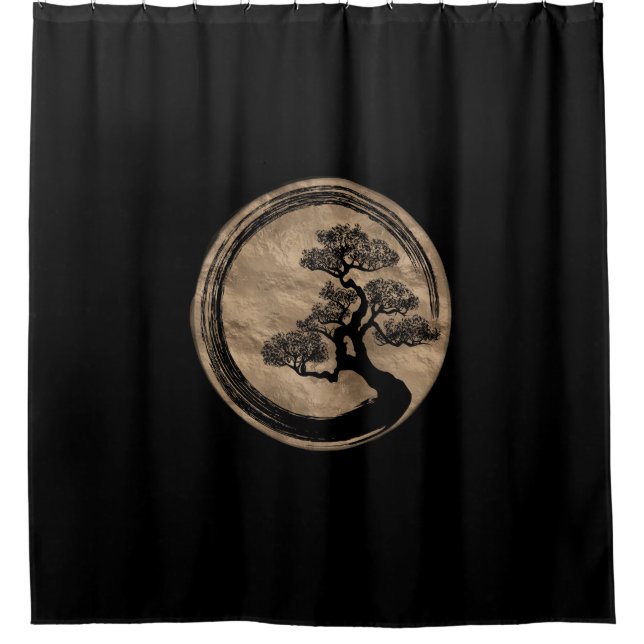 Enso Zen Circle and Bonsai Tree Gold Shower Curtain (Front)