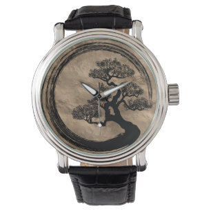Enso Zen Circle and Bonsai Tree Gold Watch