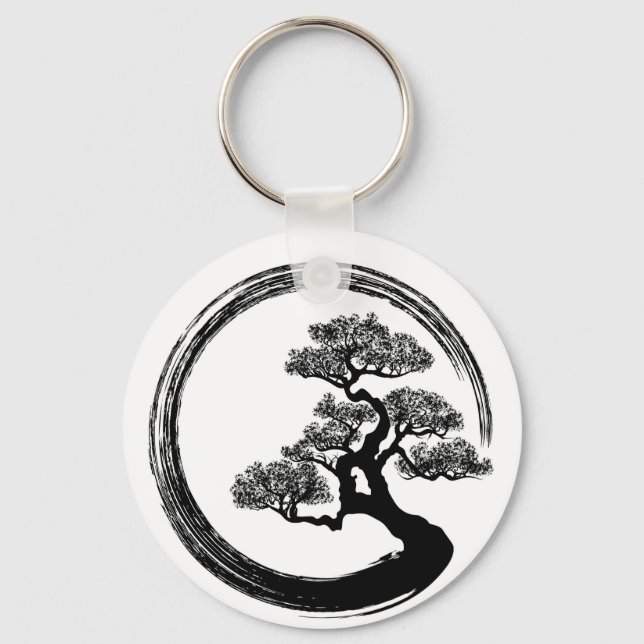 Enso Zen Circle and Bonsai Tree Key Ring (Front)